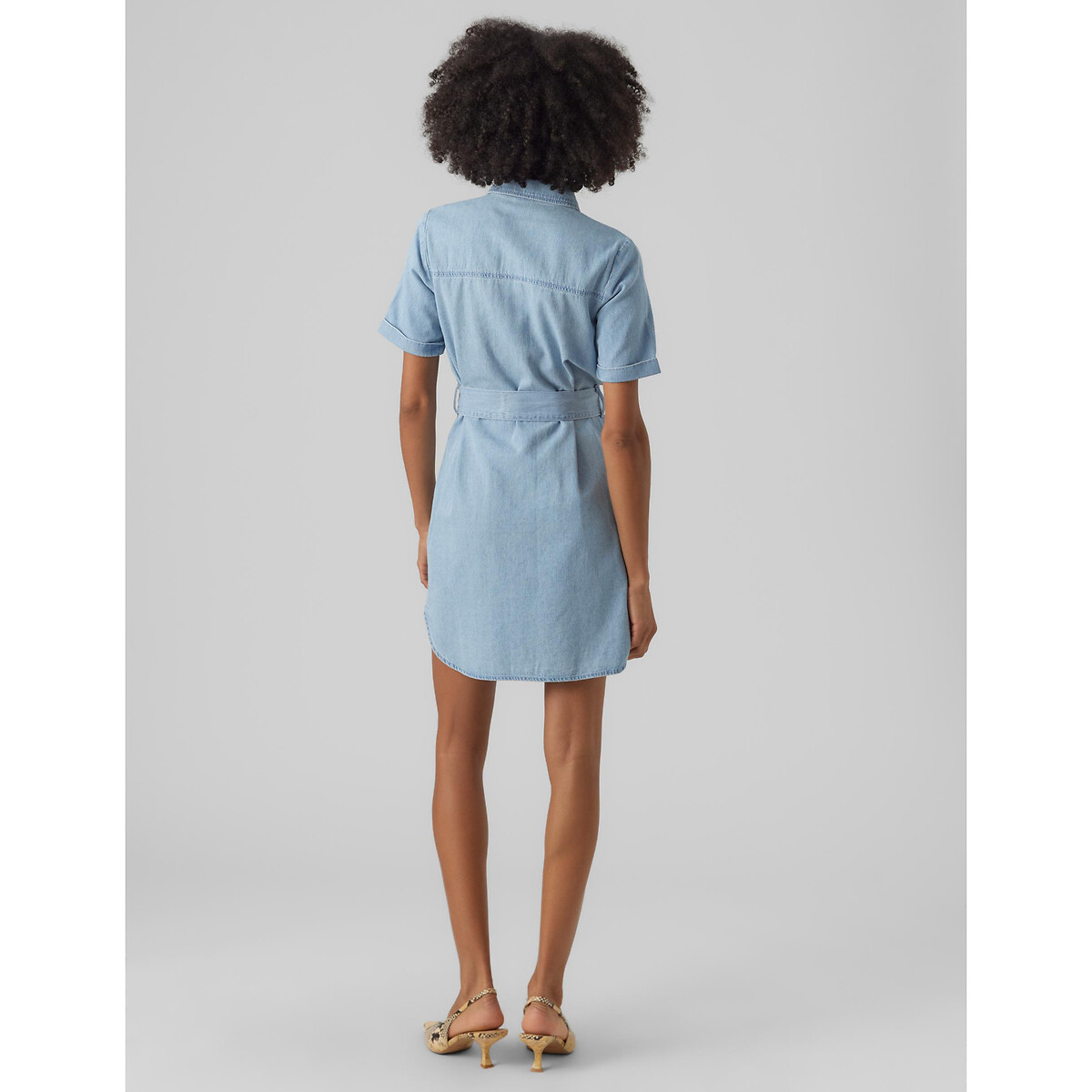 Платье-рубашка Прямое с поясом S синий LaRedoute, размер S - фото 4