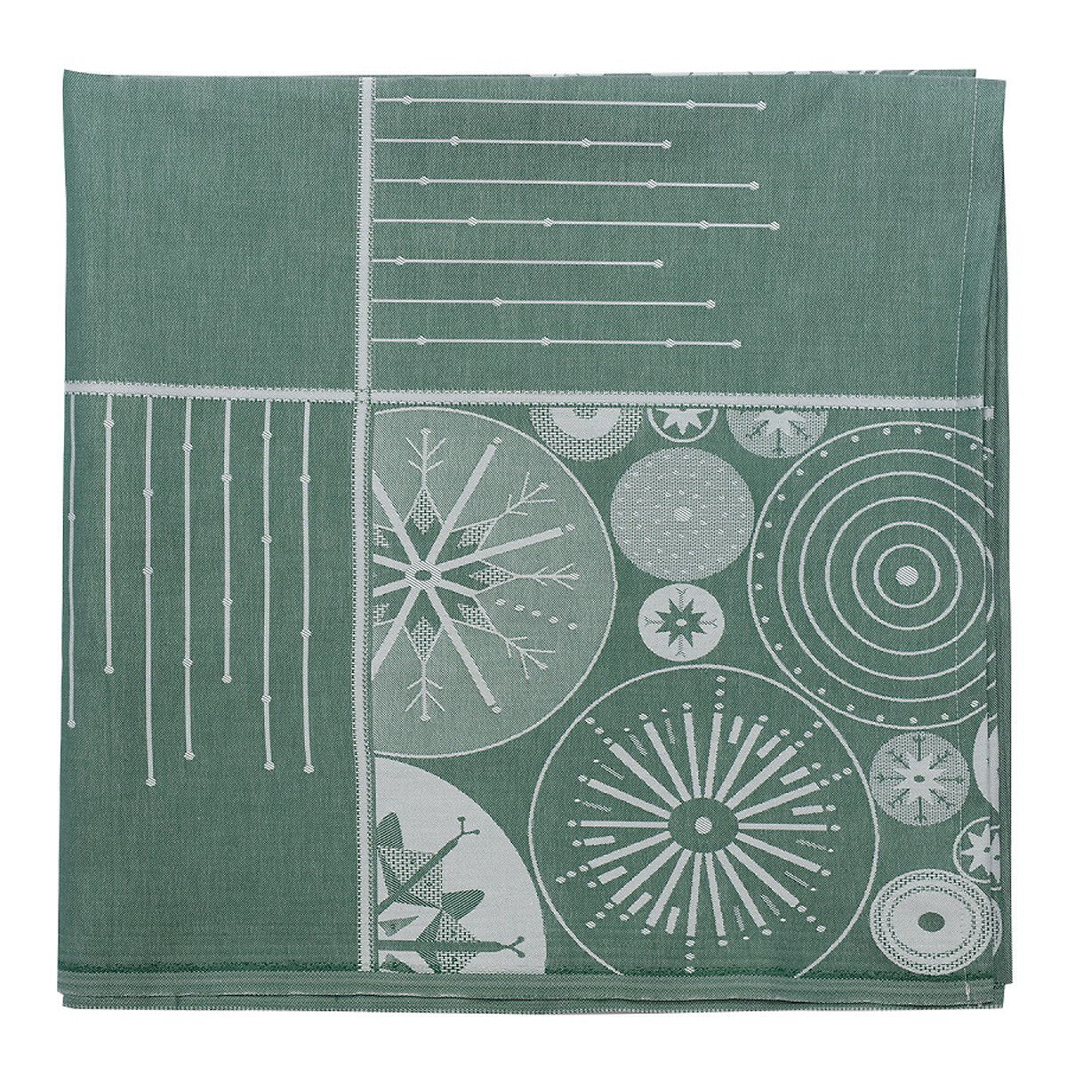 Скатерть из хлопка с рисунком Ледяные узоры из коллекции New Year Essential 180х180  единый размер зеленый LaRedoute