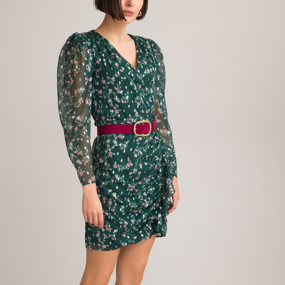 Платье LA REDOUTE COLLECTIONS Короткое с эффектом запаха 42 зеленый, размер 42 - фото 3