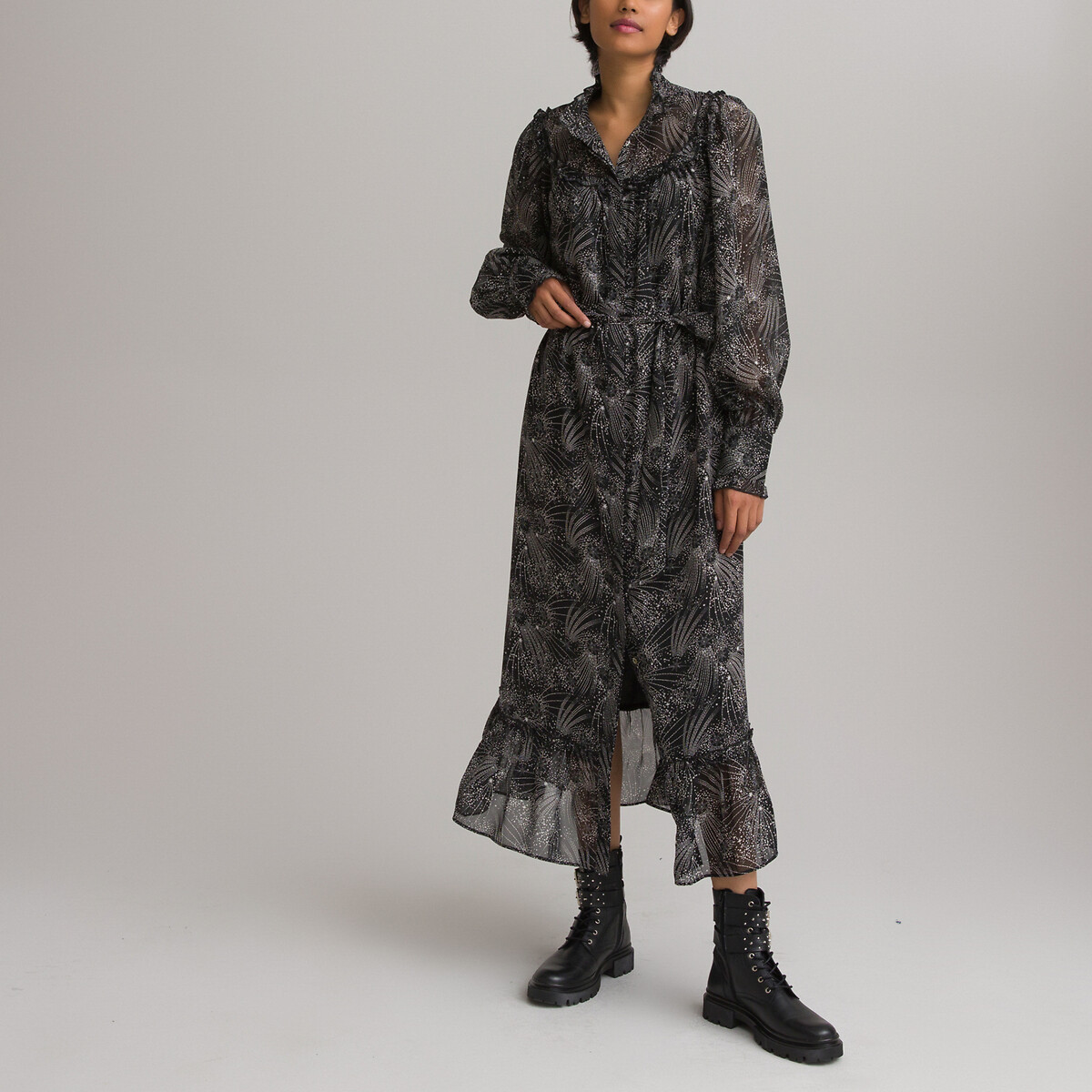 Платье LaRedoute Длинное с воротником-стойкой и длинными рукавами 52 черный, размер 52 - фото 1