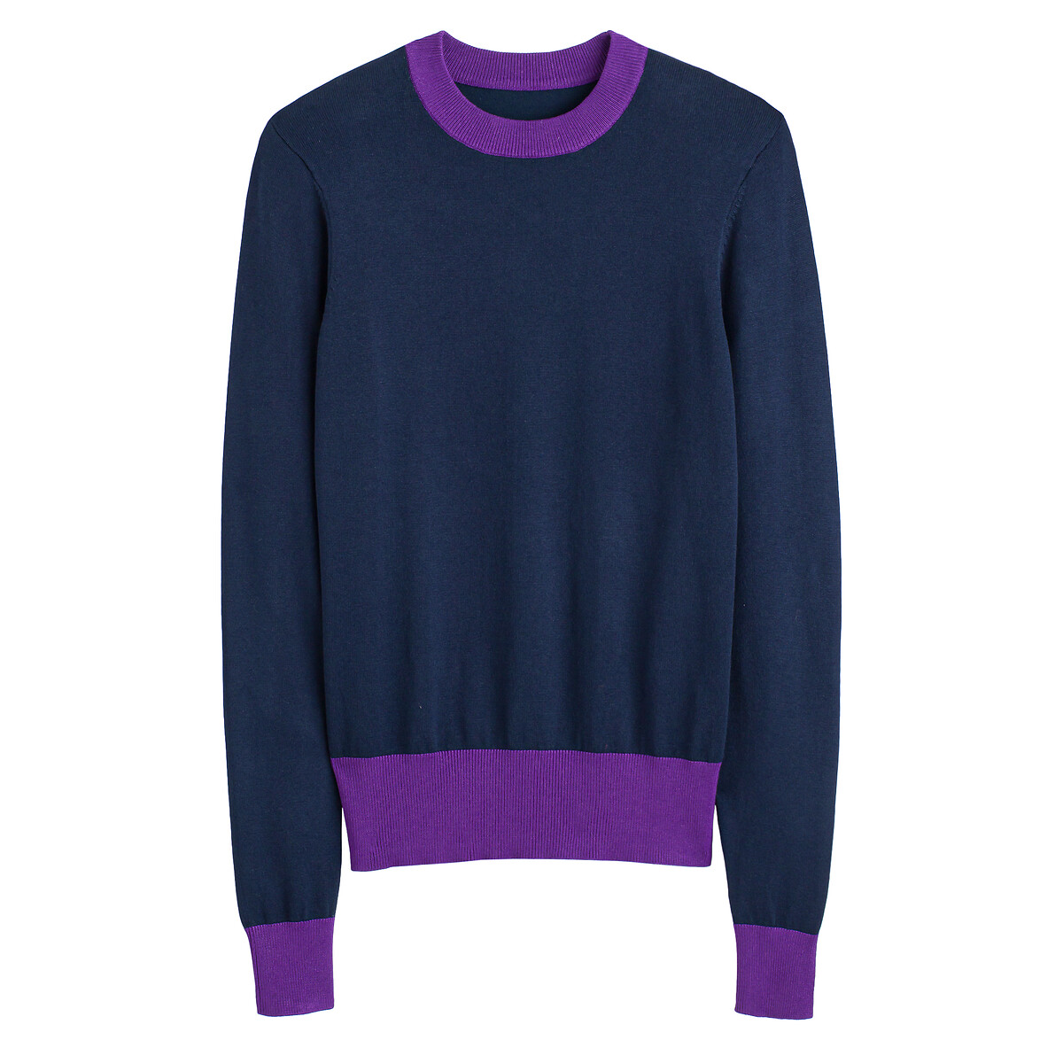 Пуловер С круглым вырезом из тонкого трикотажа двухцветный M синий LaRedoute, размер M - фото 5