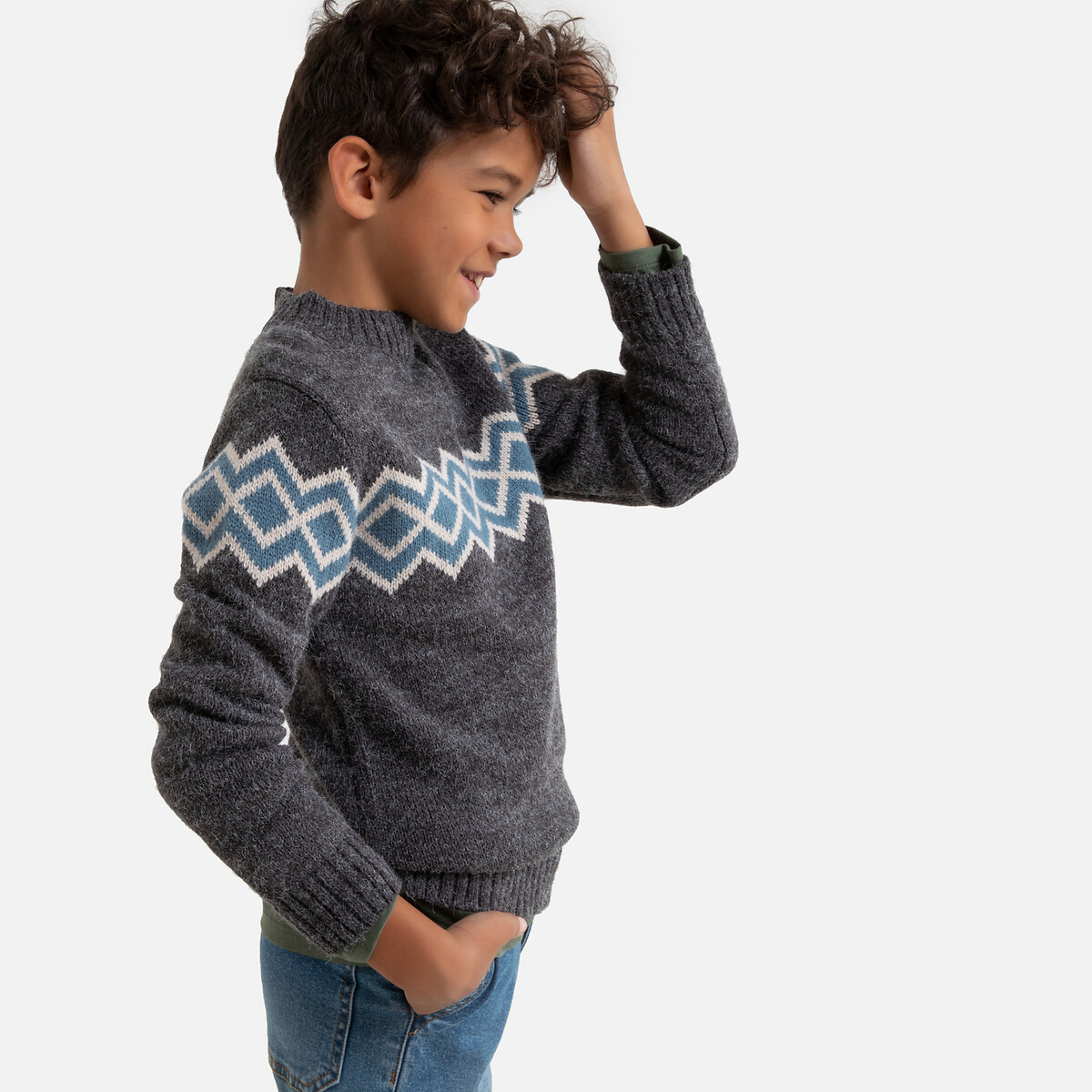 Пуловер La Redoute С воротником-стойкой из плотного трикотажа 3-12 лет 6 лет - 114 см серый, размер 6 лет - 114 см