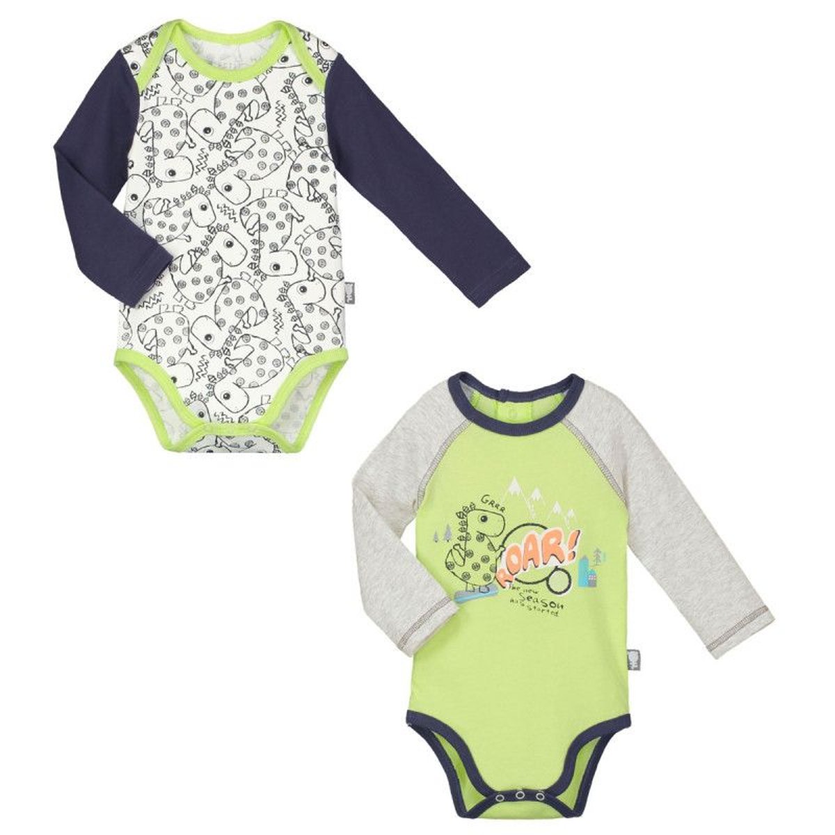 Lot de 2 bodies manches longues bébé garçon Snow Dino
