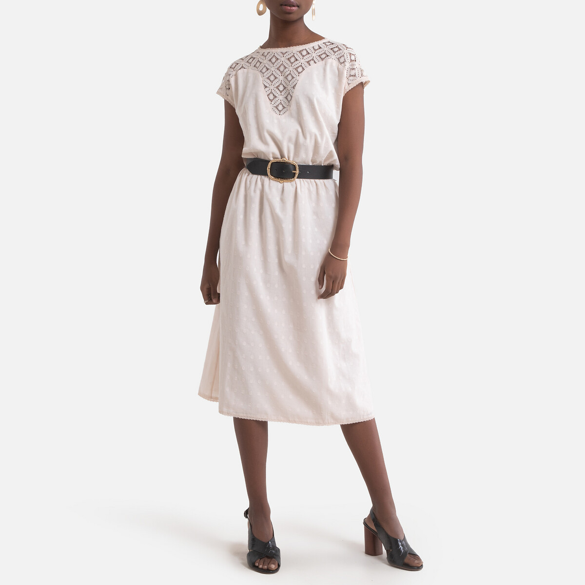 Платье-миди LaRedoute Короткие рукава XS белый, размер XS - фото 1