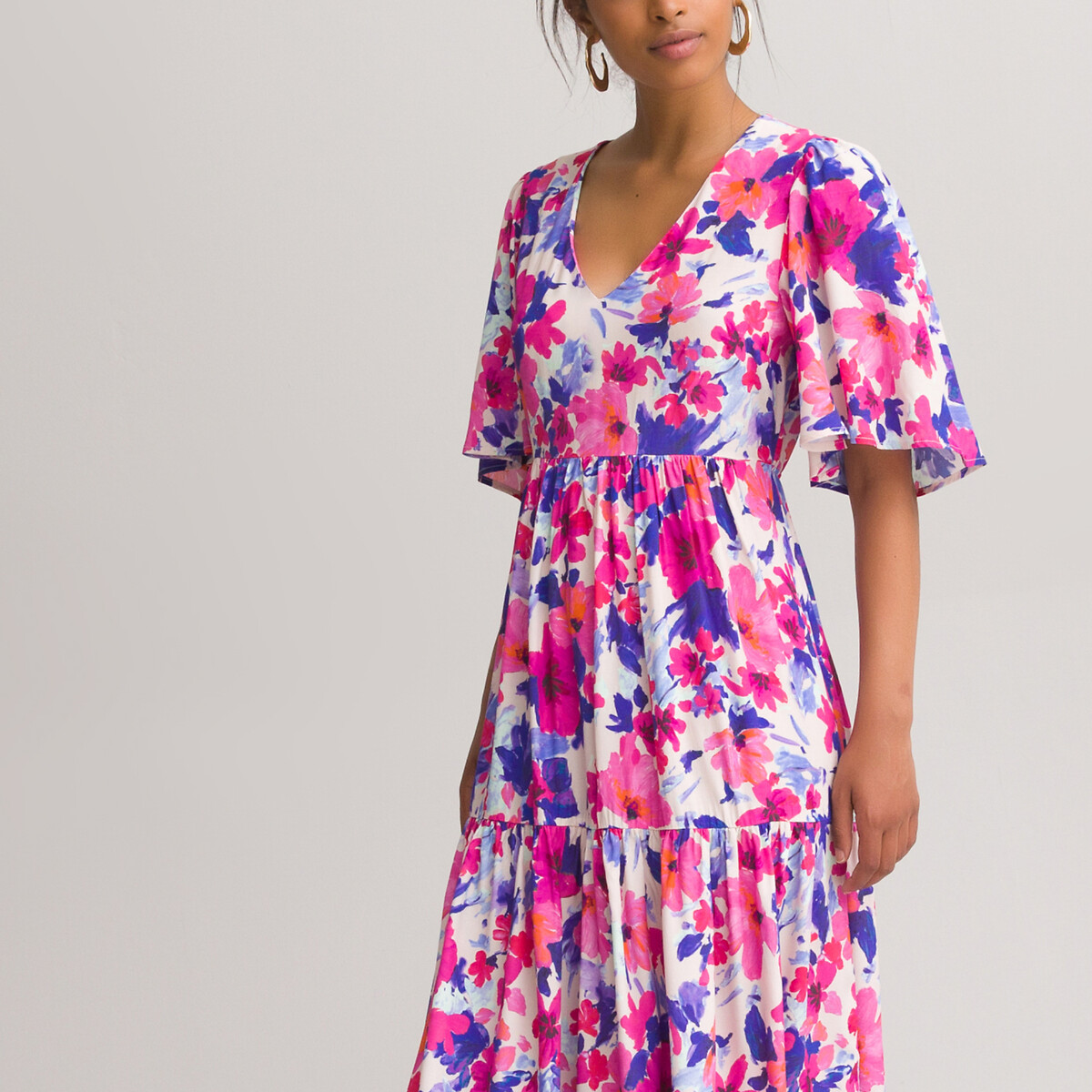 Платье LaRedoute Длинное расклешенное с декольте на спинке 44 разноцветный, размер 44 - фото 1
