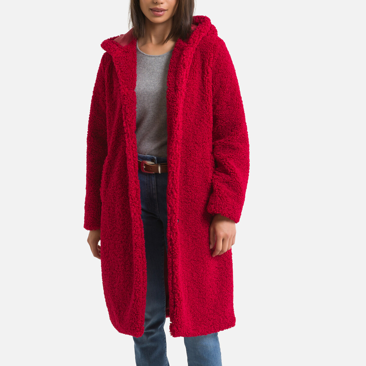 Пальто LaRedoute С капюшоном из малой пряжи 48 (FR) - 54 (RUS) красный, размер 48 (FR) - 54 (RUS)