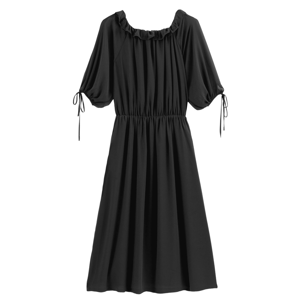 Платье Средней длины с круглым вырезом и рукавами по локоть 44 черный