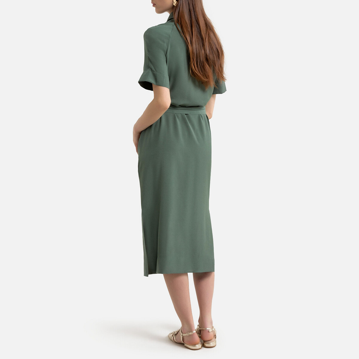 Платье La Redoute На пуговицах с ремешком 40 (FR) - 46 (RUS) зеленый, размер 40 (FR) - 46 (RUS) На пуговицах с ремешком 40 (FR) - 46 (RUS) зеленый - фото 3