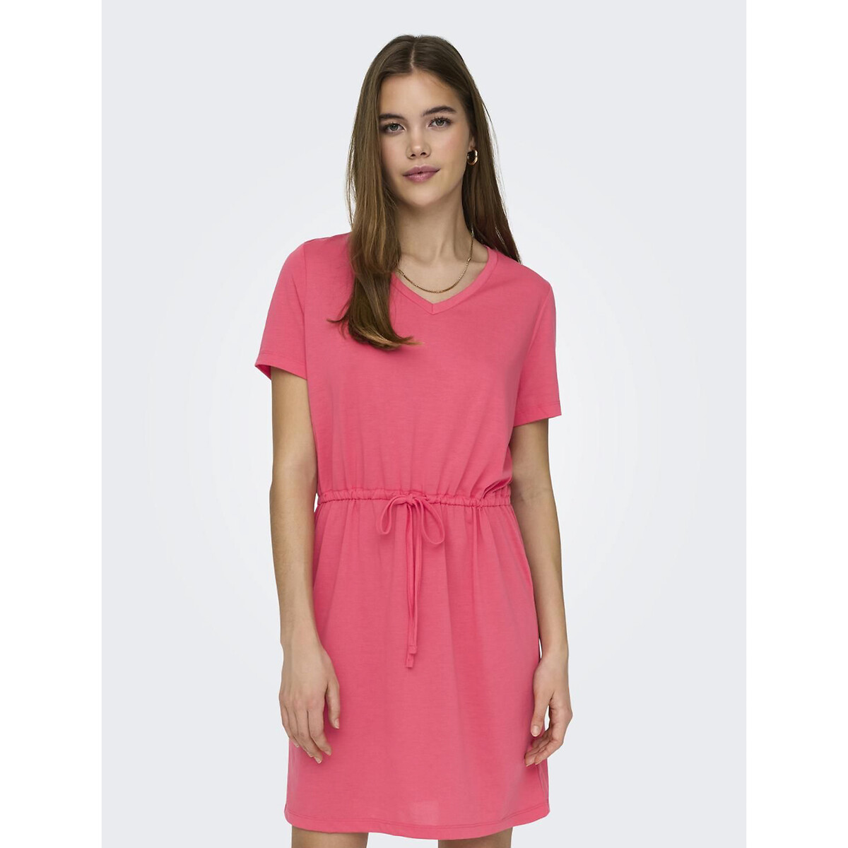 Платье короткое с V-образным вырезом короткими рукавами с завязками  XL розовый LaRedoute, размер XL - фото 2
