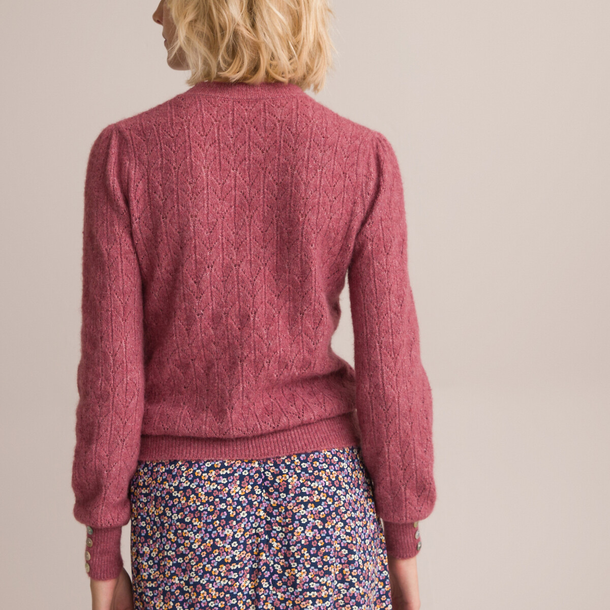 Пуловер LA REDOUTE COLLECTIONS Пуловер С круглым вырезом из трикотажа пуантель S розовый, размер S - фото 4