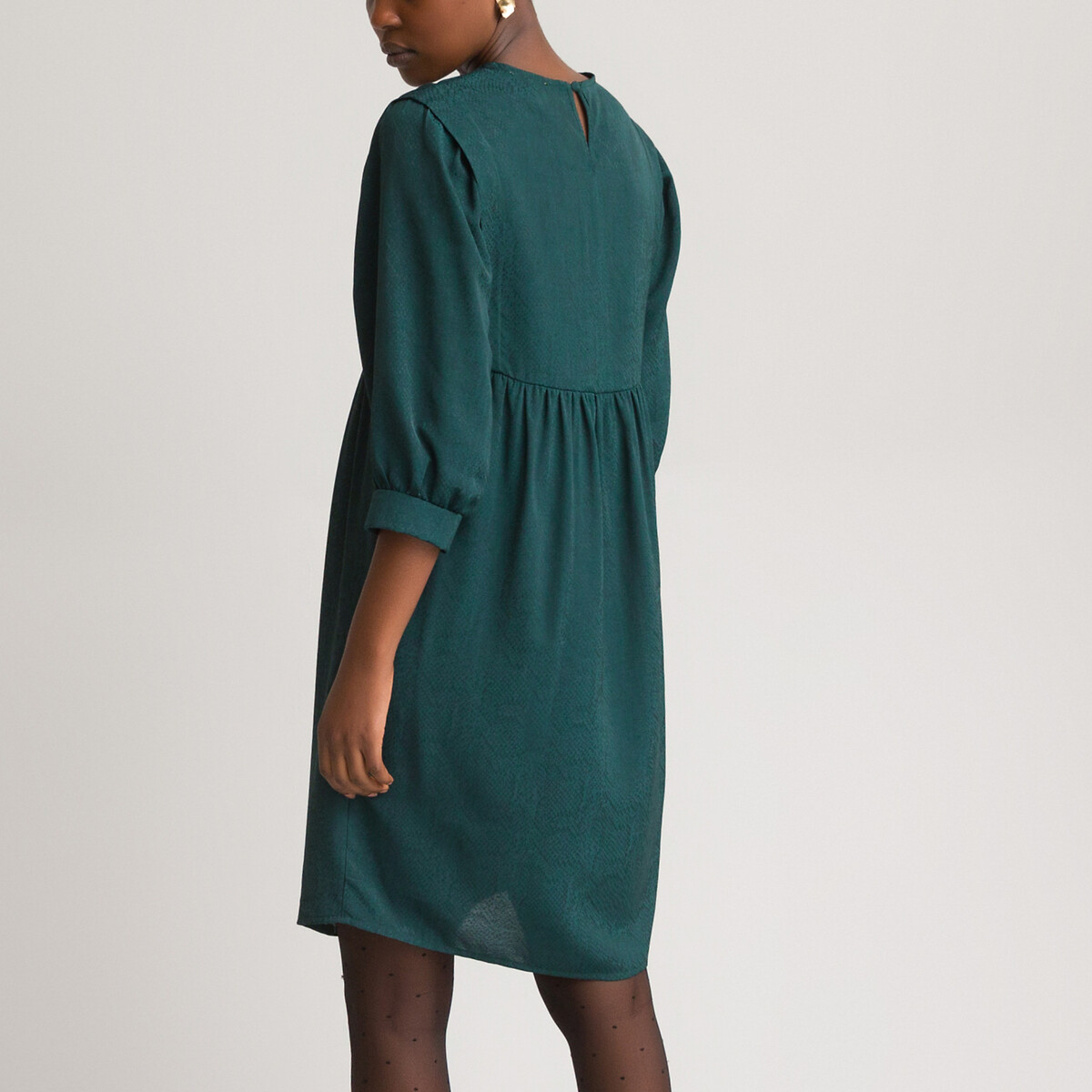 Платье LA REDOUTE COLLECTIONS Короткое с круглым вырезом и рукавами 34 54 зеленый, размер 54 - фото 4