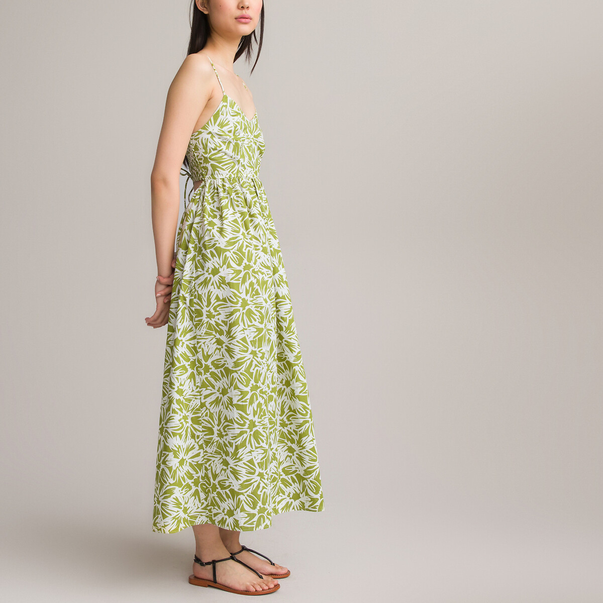 Платье-миди Тонкие бретели с принтом 52 зеленый LaRedoute, размер 52 - фото 4