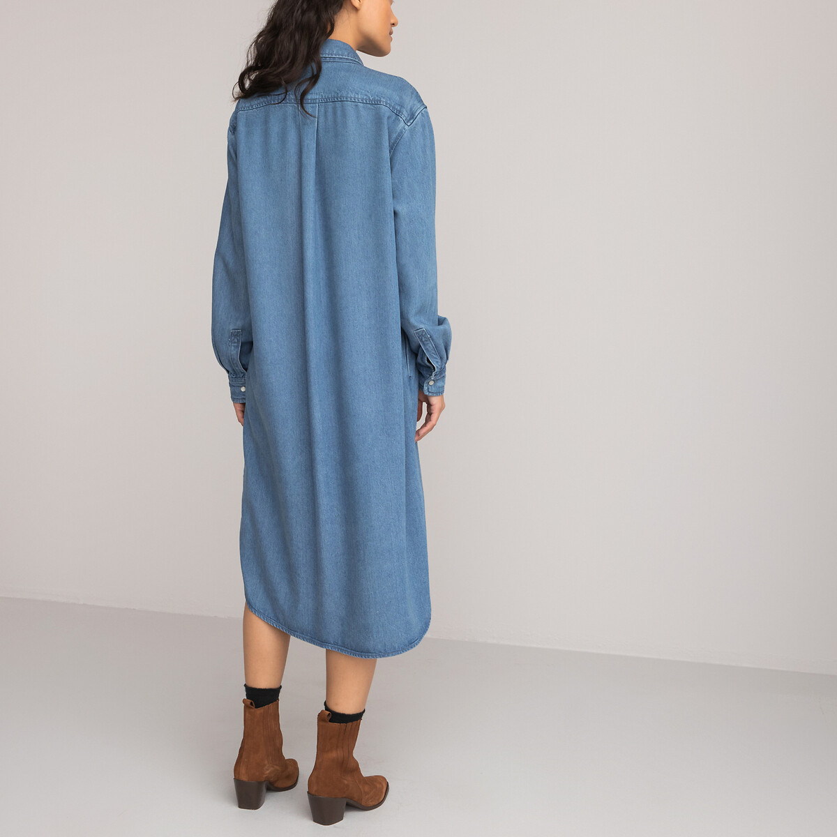 Платье-рубашка Длинное с длинными рукавами 56 синий LaRedoute, размер 56 - фото 3