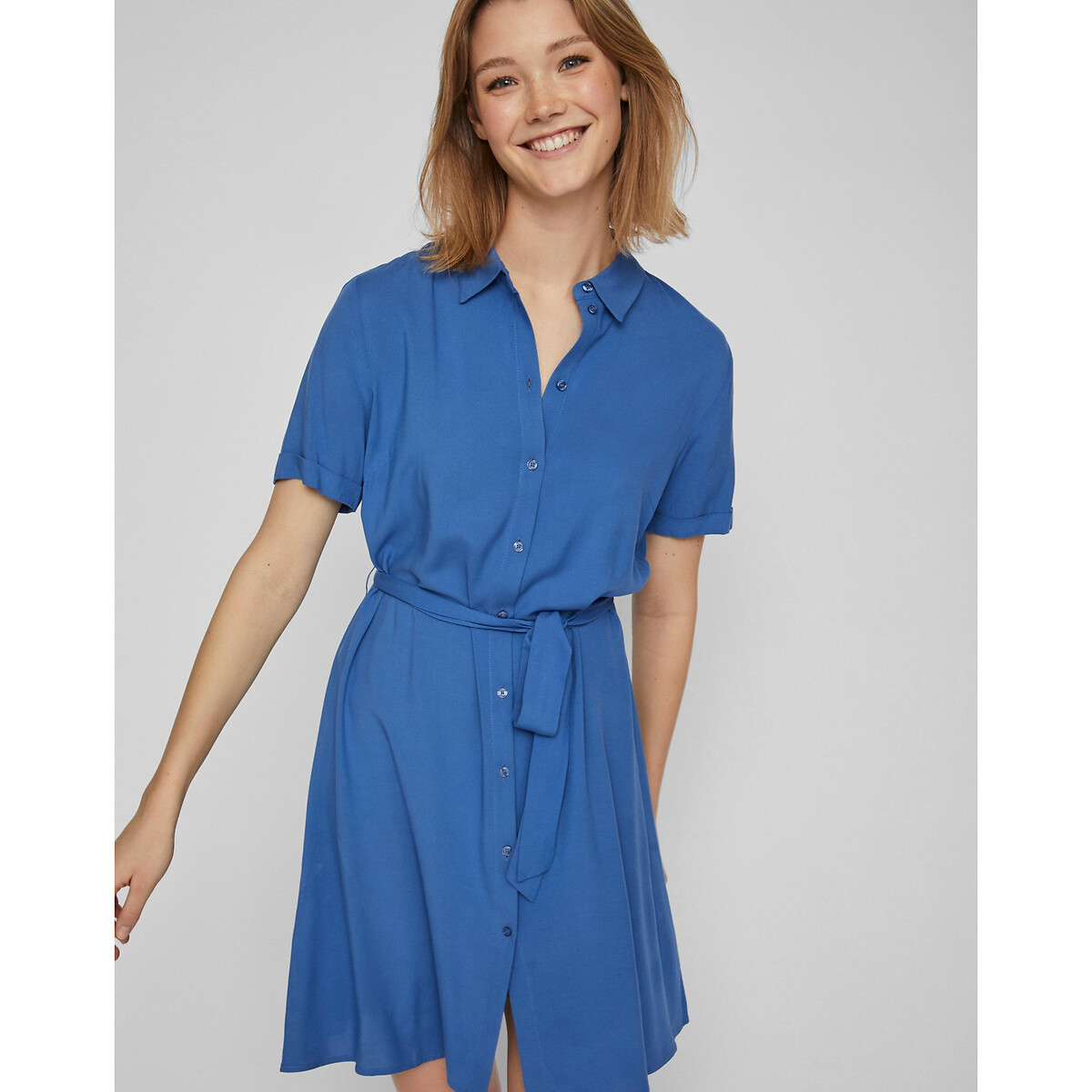 Платье-рубашка Короткие рукава с завязками 46 синий LaRedoute, размер 46 - фото 2
