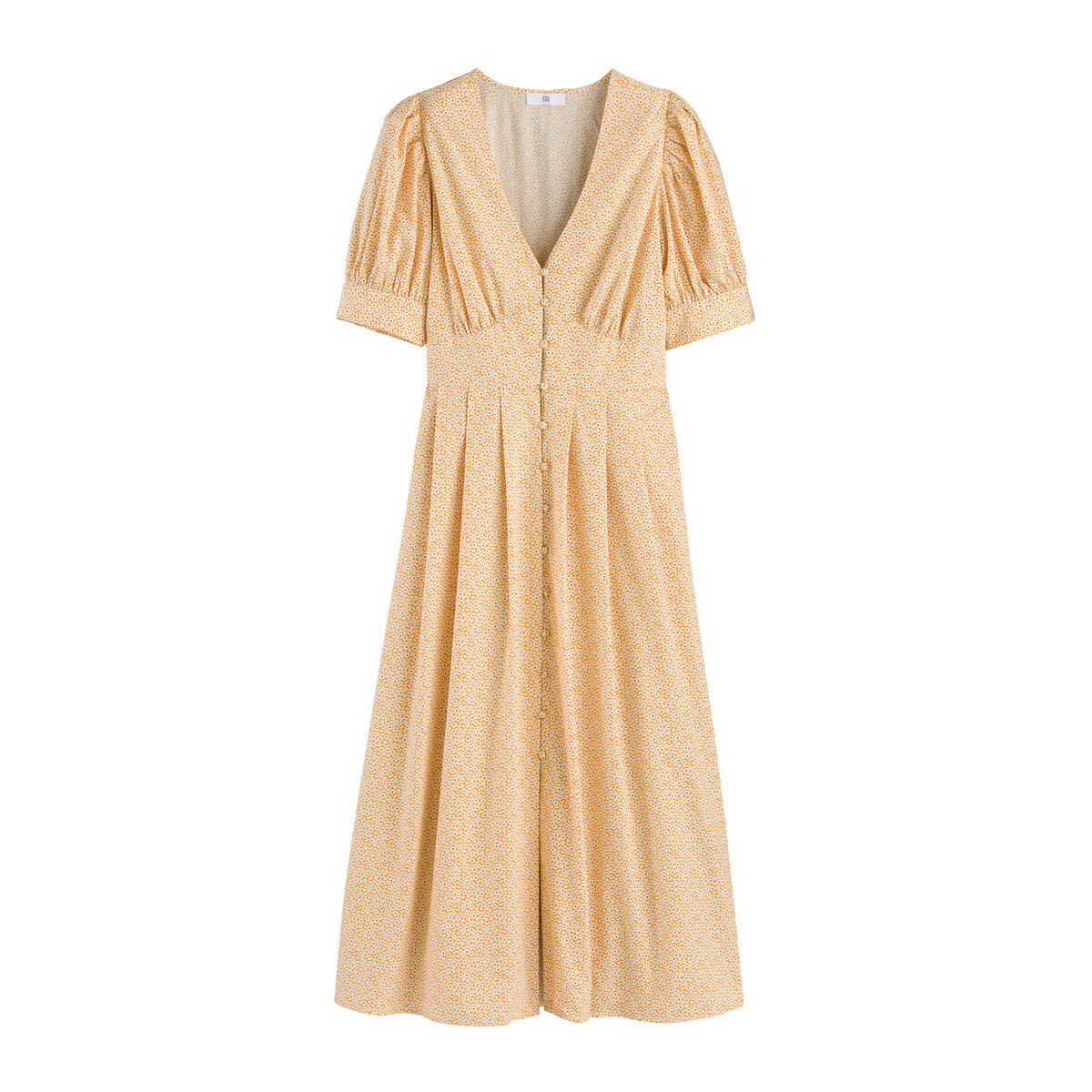 Платье Расклешенное V-образный вырез короткие рукава цветочный принт 46 желтый LaRedoute, размер 46 - фото 5