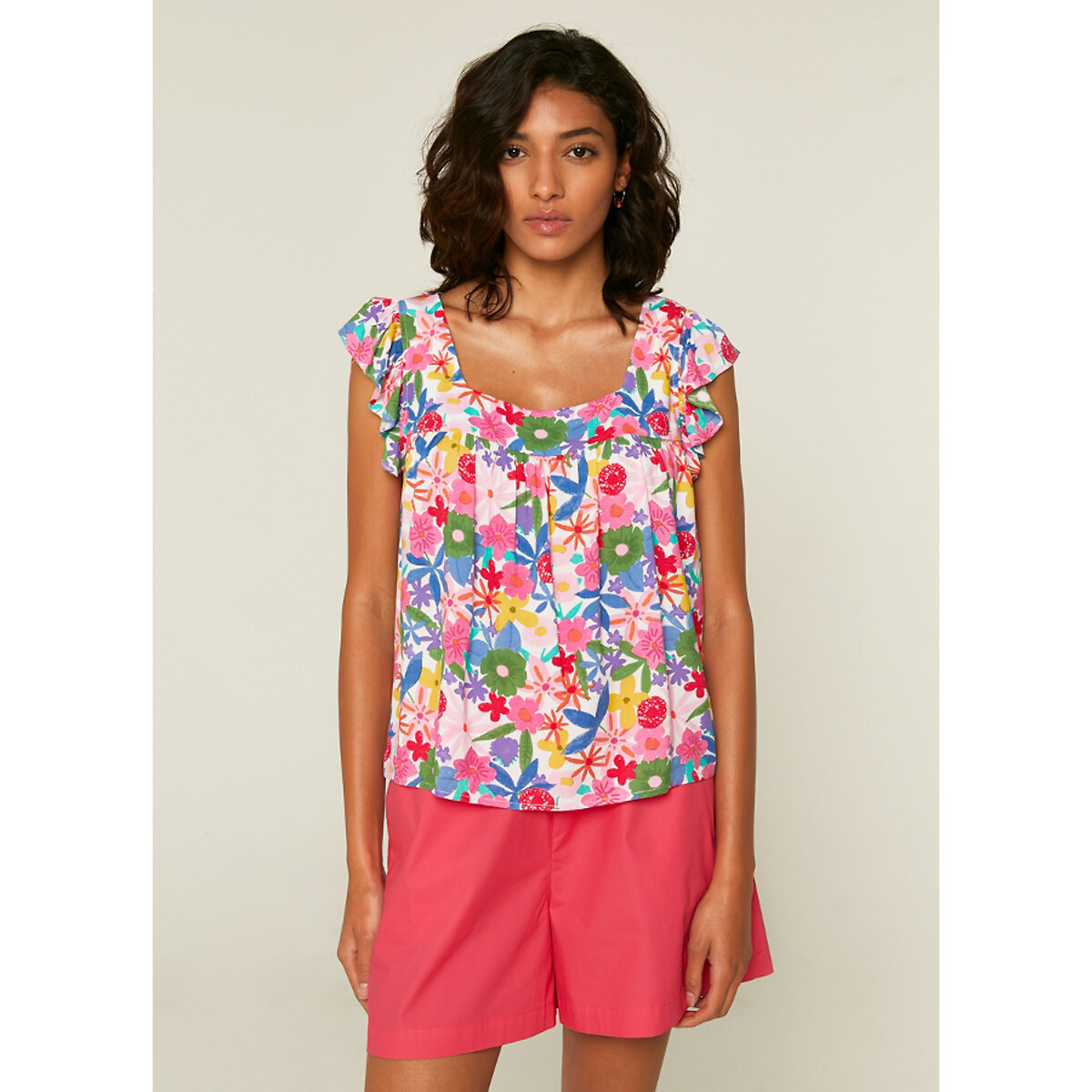 Блузка С короткими рукавами и цветочным рисунком XS розовый