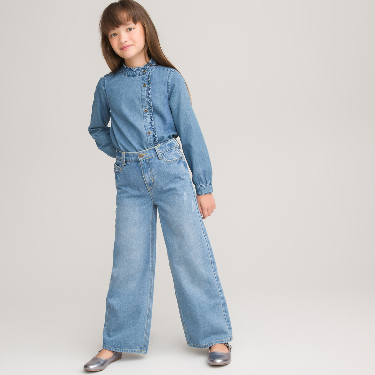 Блузка LaRedoute С воротником-стойкой джинсовая 3-12 лет 3 года - 94 см синий, размер 3 года - 94 см