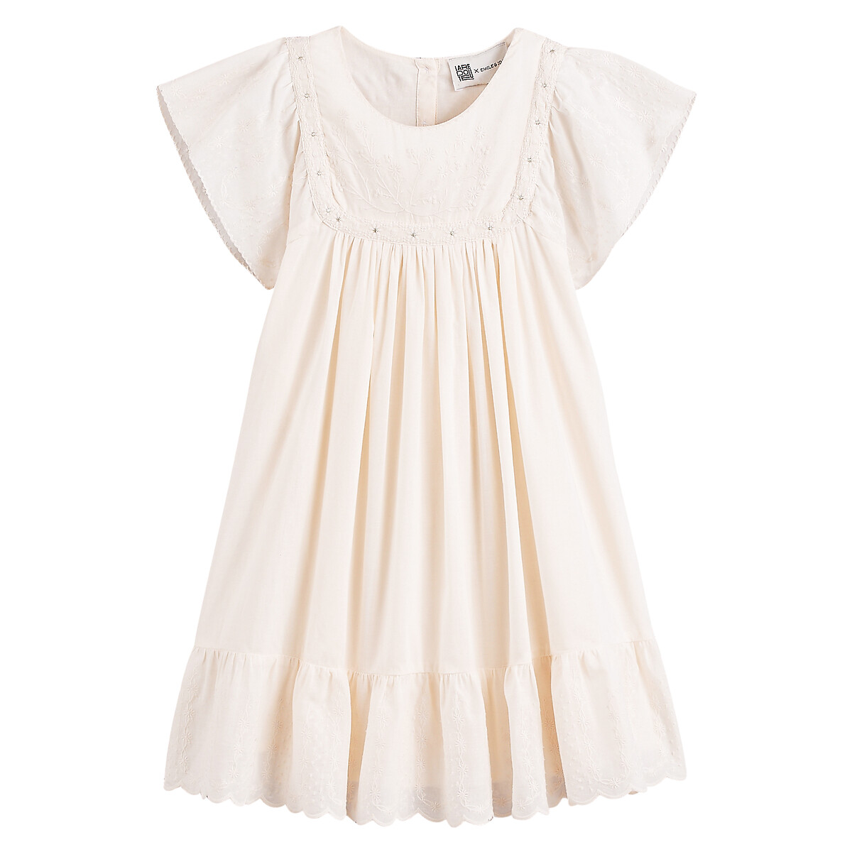 Платье из хлопка с вышивкой и коротким рукавом 3 года - 94 см бежевый платье с короткими рукавами и вышивкой 3 года 94 см розовый