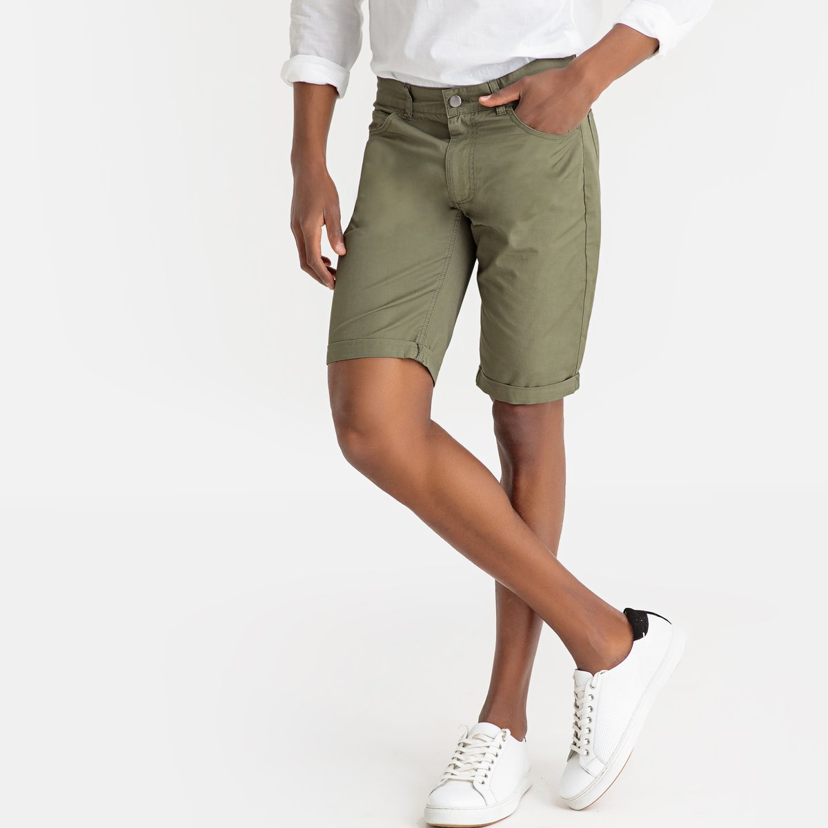 Bermudas 5 bolsos, puro algodão