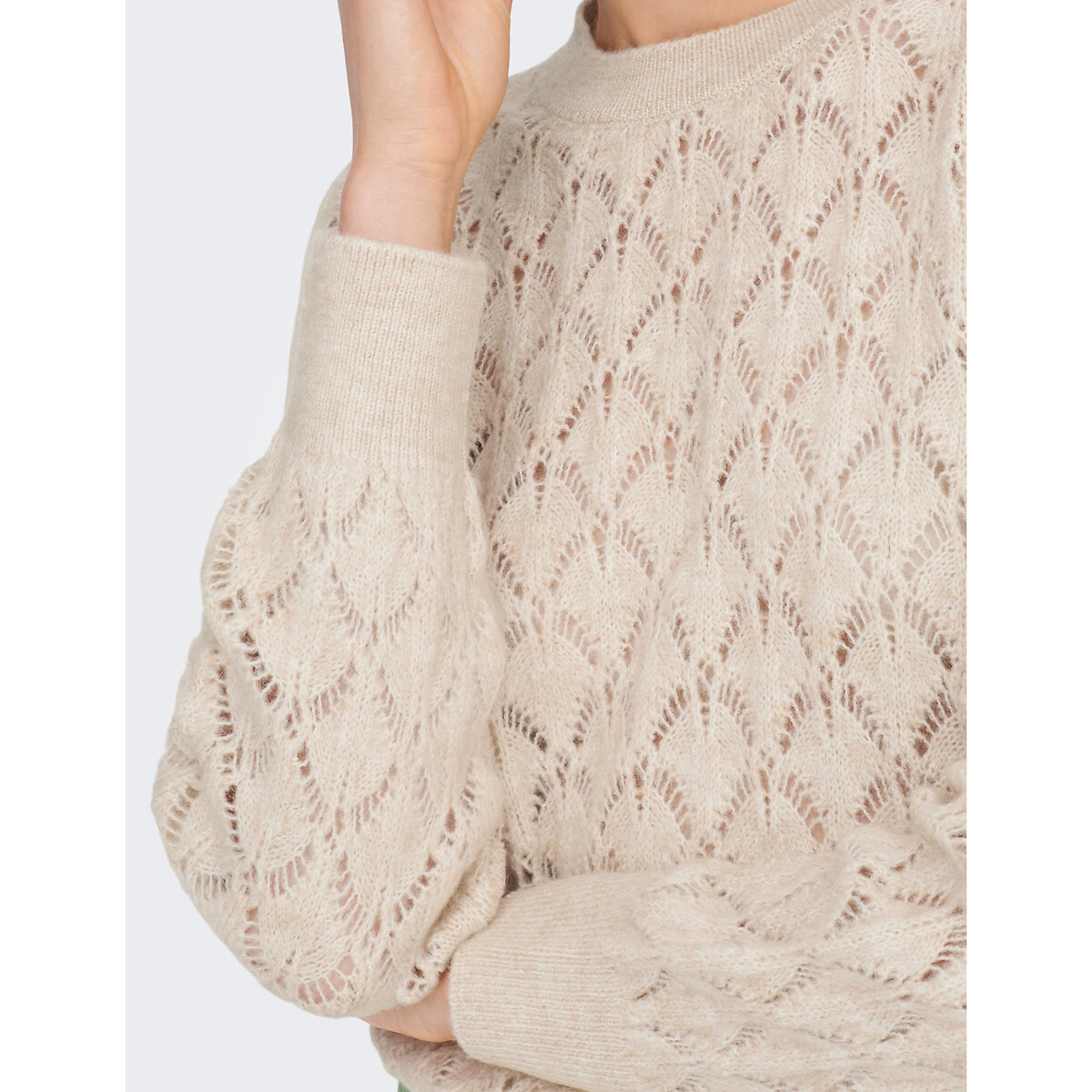 Пуловер Из ажурного трикотажа круглый вырез M бежевый LaRedoute, размер M - фото 5