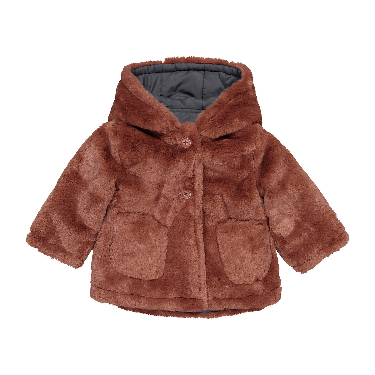 Пальто La Redoute Утепленное двустороннее с капюшоном 1 мес-3 года 3 года - 94 см каштановый, размер 3 года - 94 см - фото 5