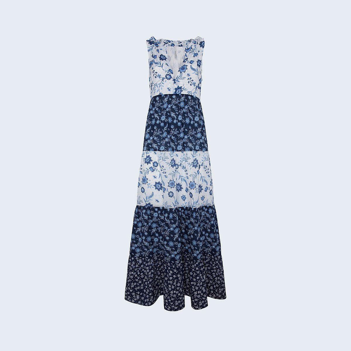 Платье LaRedoute Длинное с рисунком и V-образным вырезом без рукавов L синий, размер L - фото 3