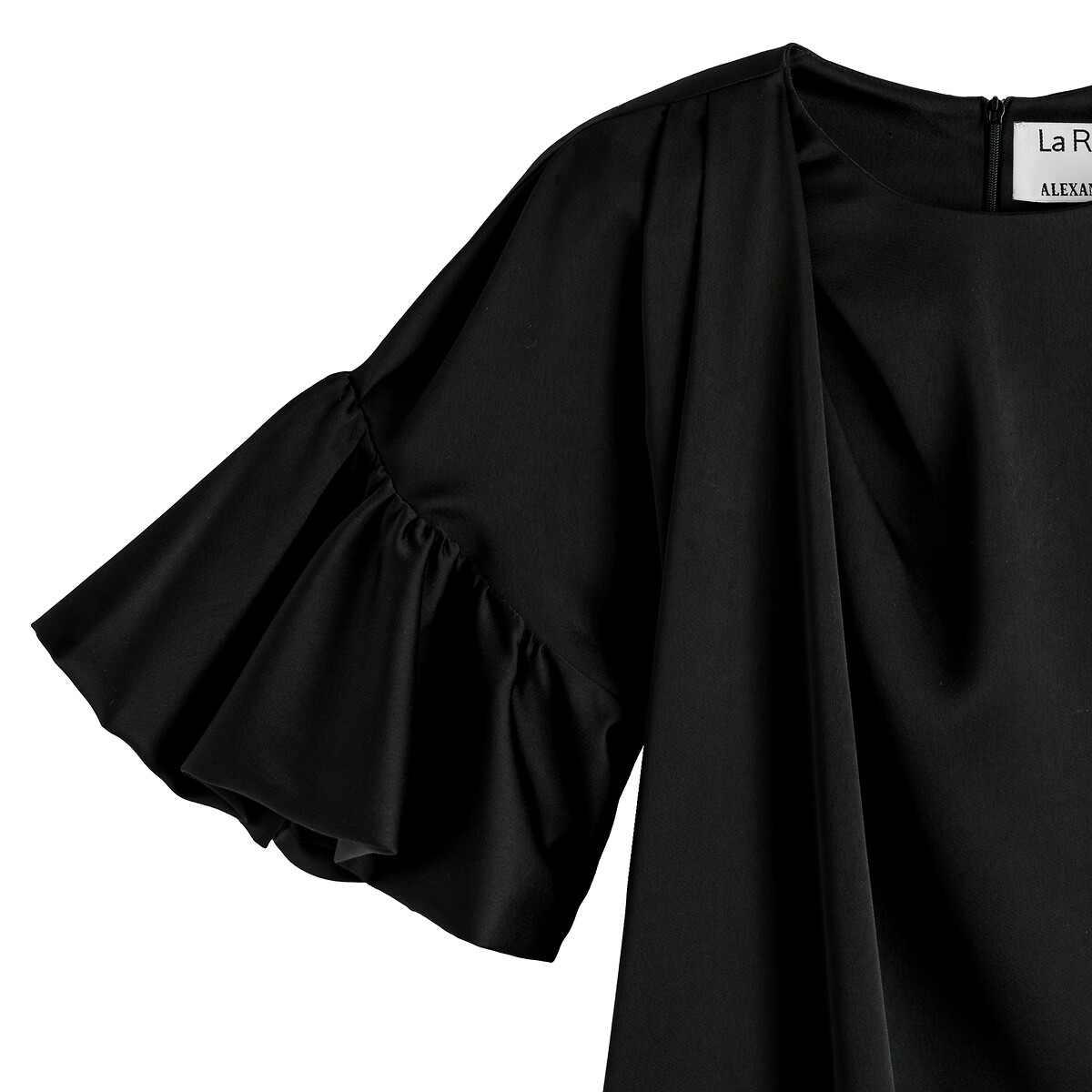 Прямое LaRedoute Платье средней длины с короткими рукавами с рюшами 46 черный, размер 46 - фото 3