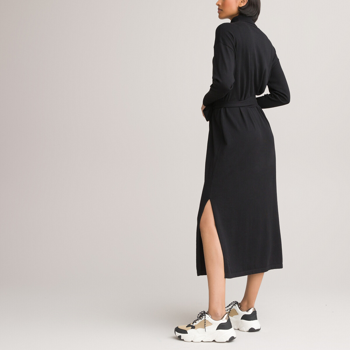 Платье-пуловер LaRedoute С длинным воротником и рукавами M черный, размер M - фото 4