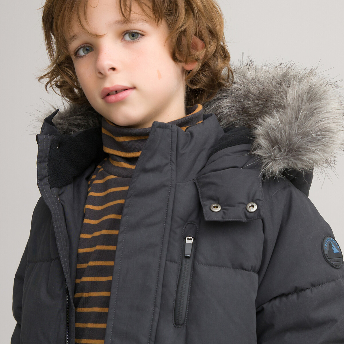 Куртка Стеганая с капюшоном длинная и теплая 3-12 лет 10 лет - 138 см серый