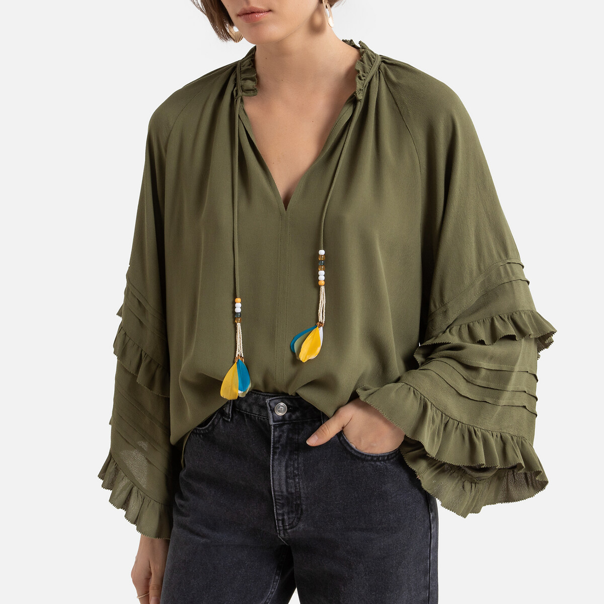 

Блузка LaRedoute, Зеленый, С V-образным вырезом и длинными рукавами 0(XS) зеленый
