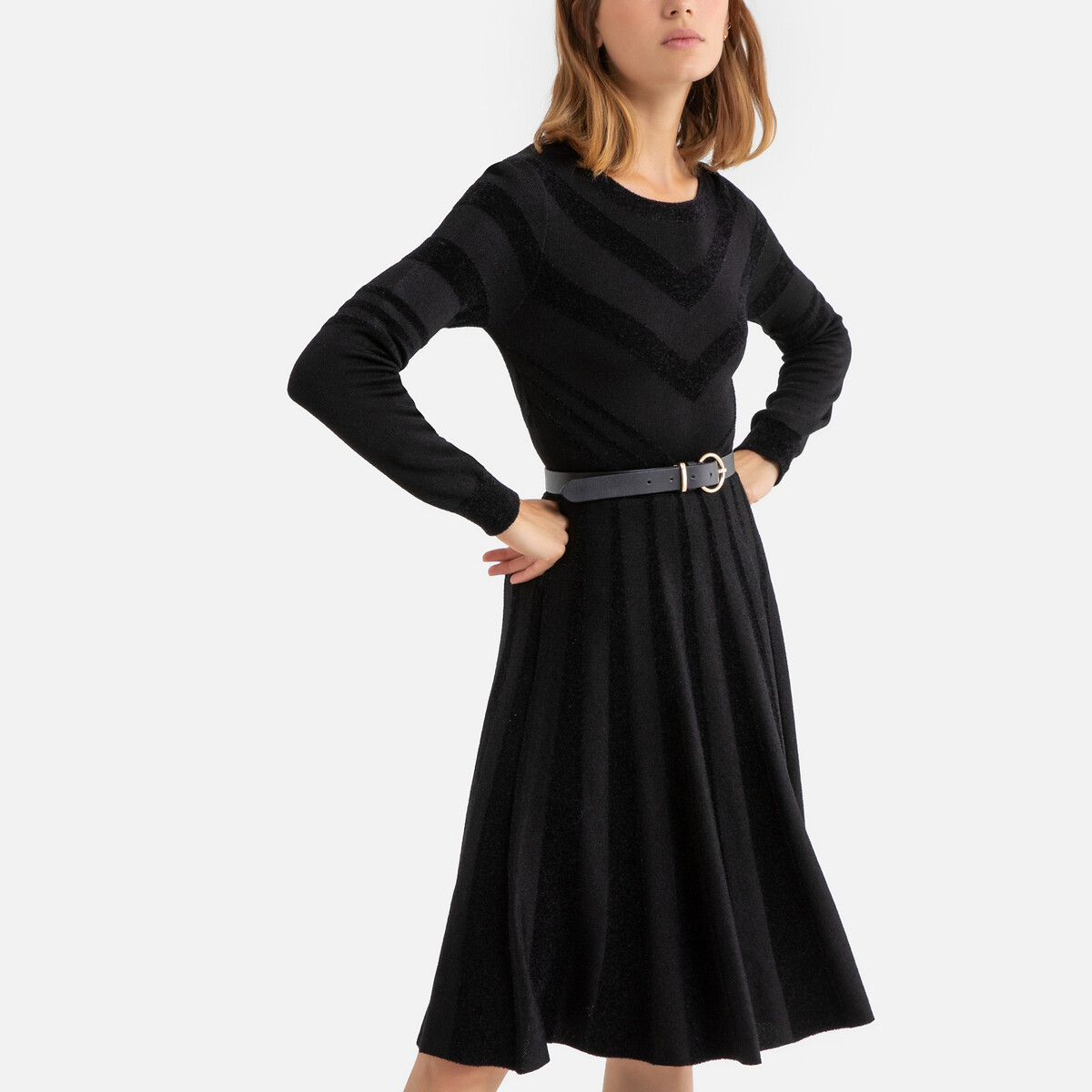Платье La Redoute Короткое круглый вырез длинные рукава L черный, размер L - фото 1