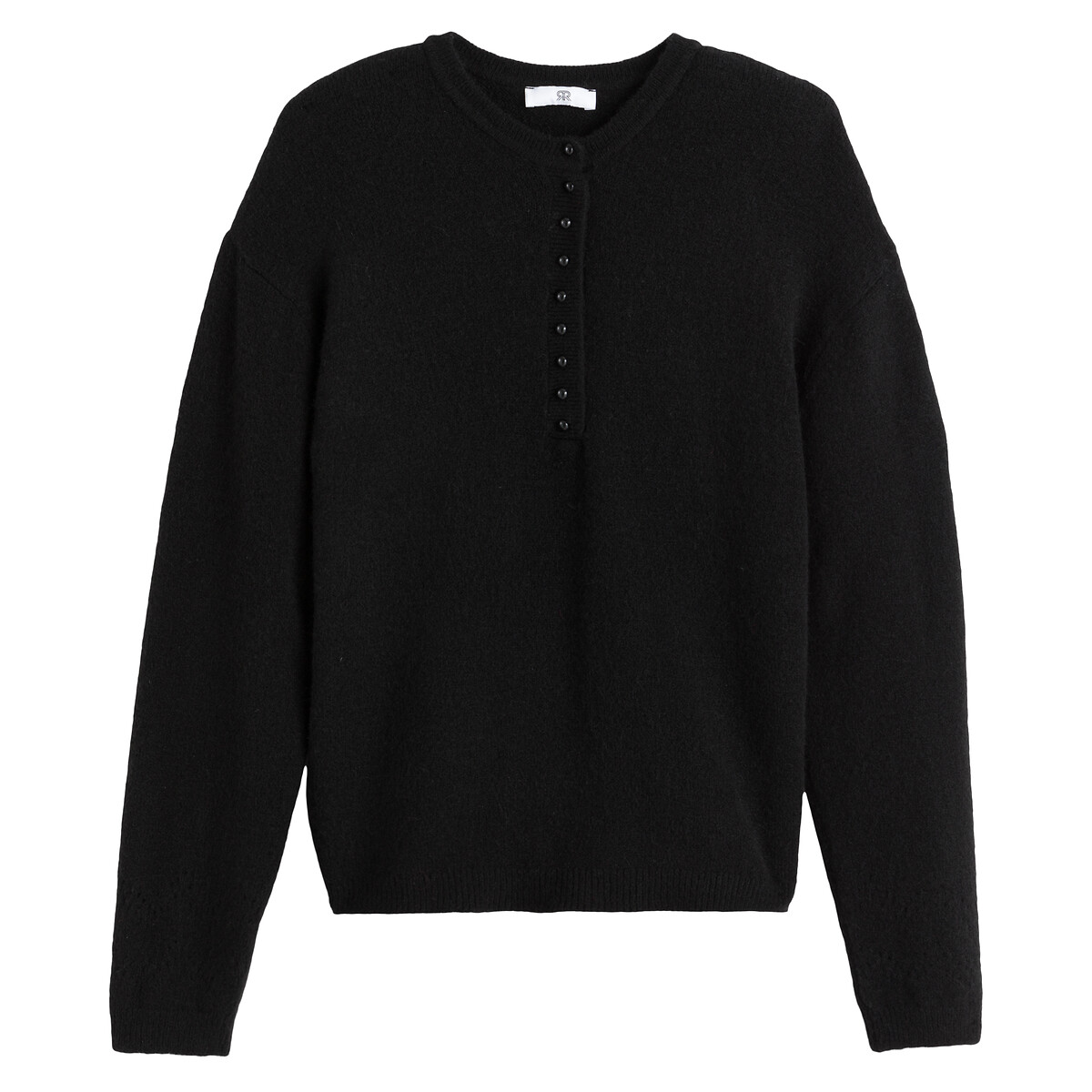 Пуловер LaRedoute С круглым вырезом с разрезом спереди из тонкого трикотажа M черный, размер M - фото 5