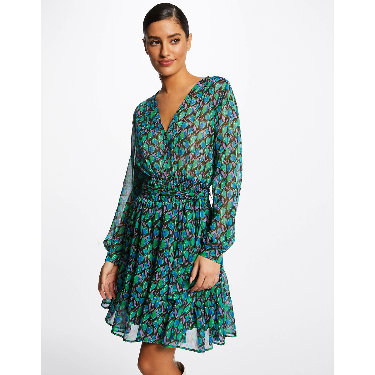 Платье-трапеция С цветочным принтом 46 зеленый LaRedoute, размер 46 - фото 1