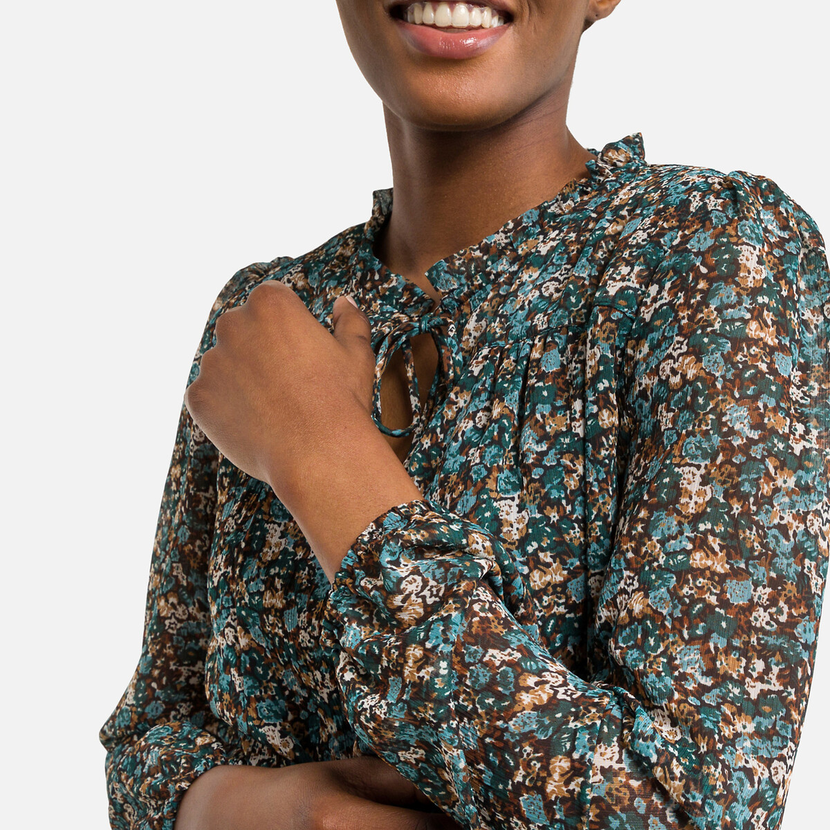 Блузка ONLY Блузка Струящаяся с рисунком и V-образным вырезом XS зеленый, размер XS - фото 3
