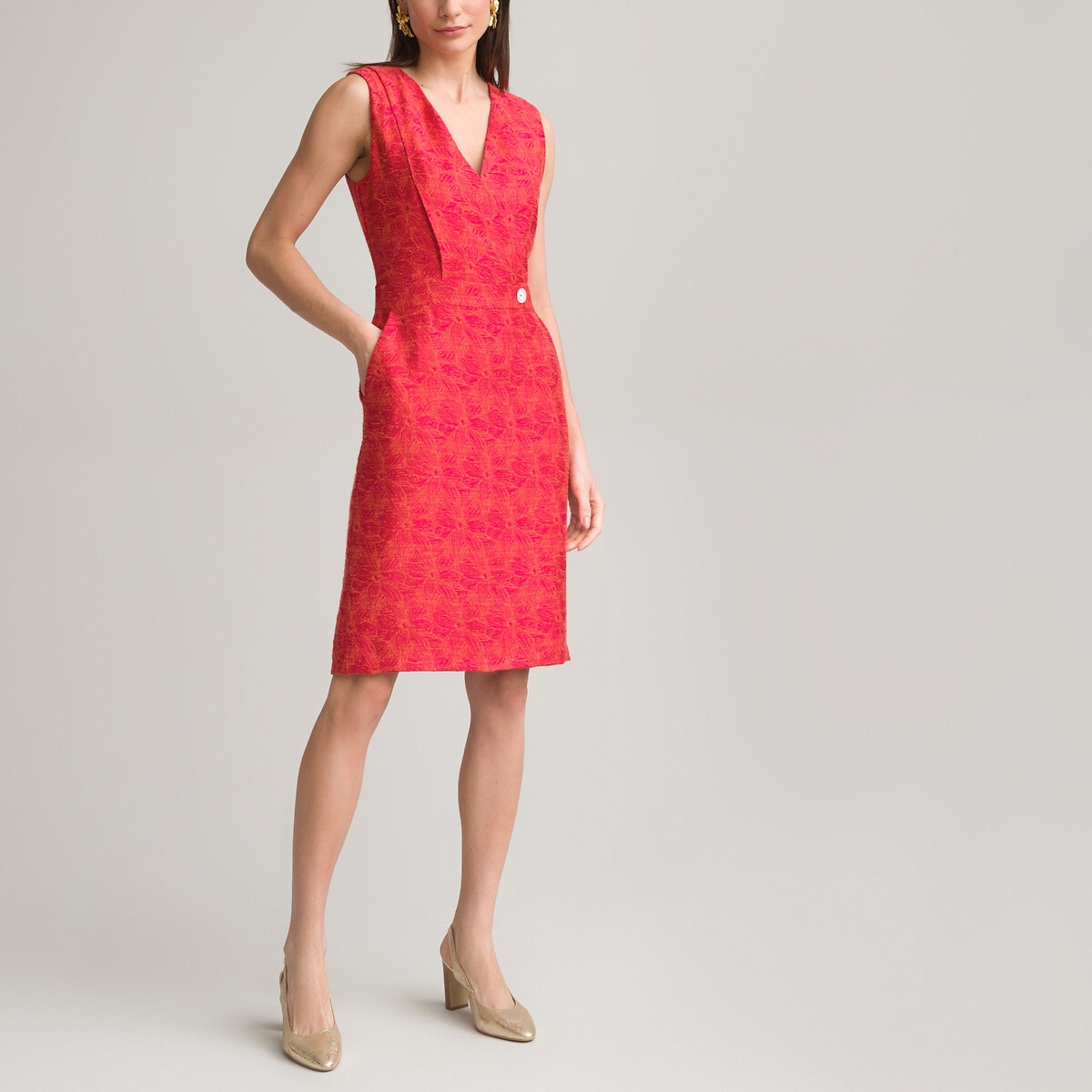 Платье ANNE WEYBURN Прямое жаккардовое средней длины 46 розовый, размер 46 - фото 2