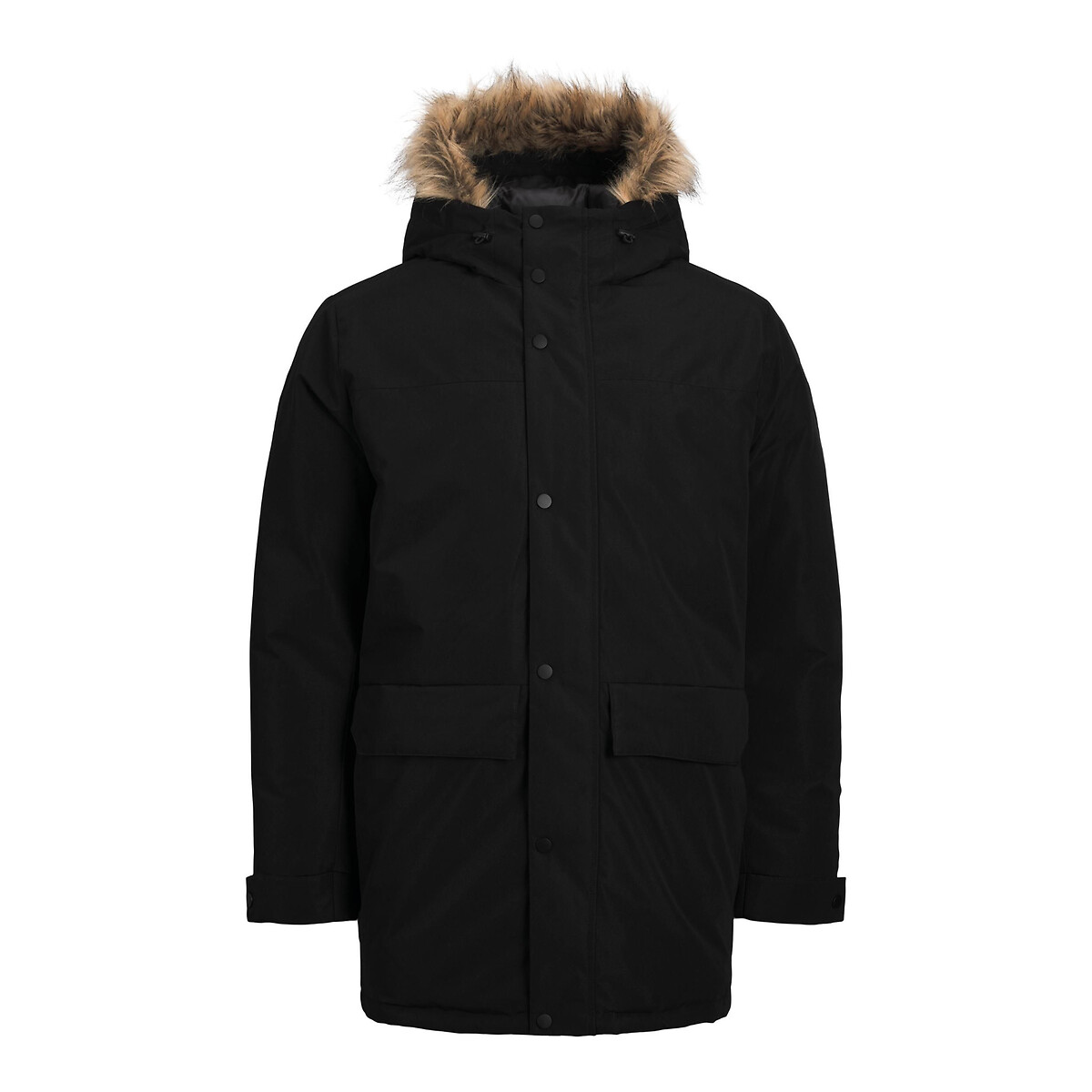 Парка с капюшоном с оторочкой искусственным мехом Jjchamp XXL черный куртка стеганая средней длины с капюшоном с оторочкой мехом xs синий