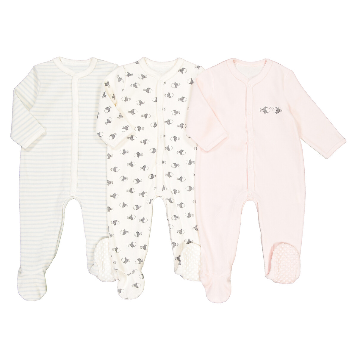 Набор Из трех пижам для новорожденных из велюра для детей 2х лет рожденные раньше срока - 45 см розовый