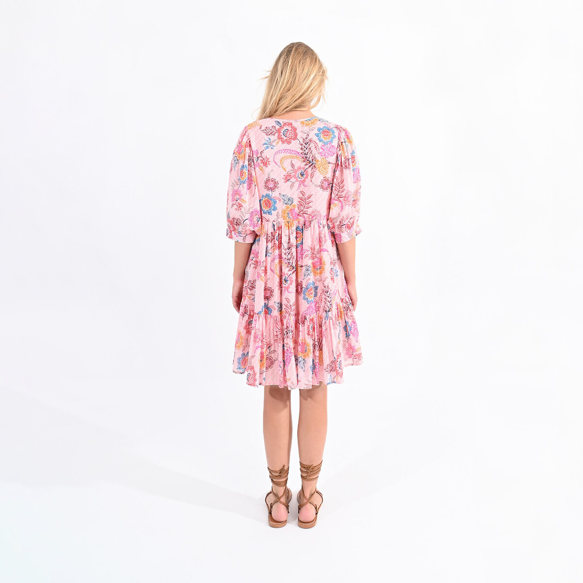 Платье короткое с принтом и воланами  S розовый LaRedoute, размер S - фото 4