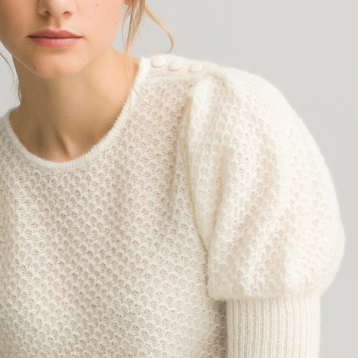 Пуловер LaRedoute С круглым вырезом короткие рукава с напуском L белый, размер L - фото 3