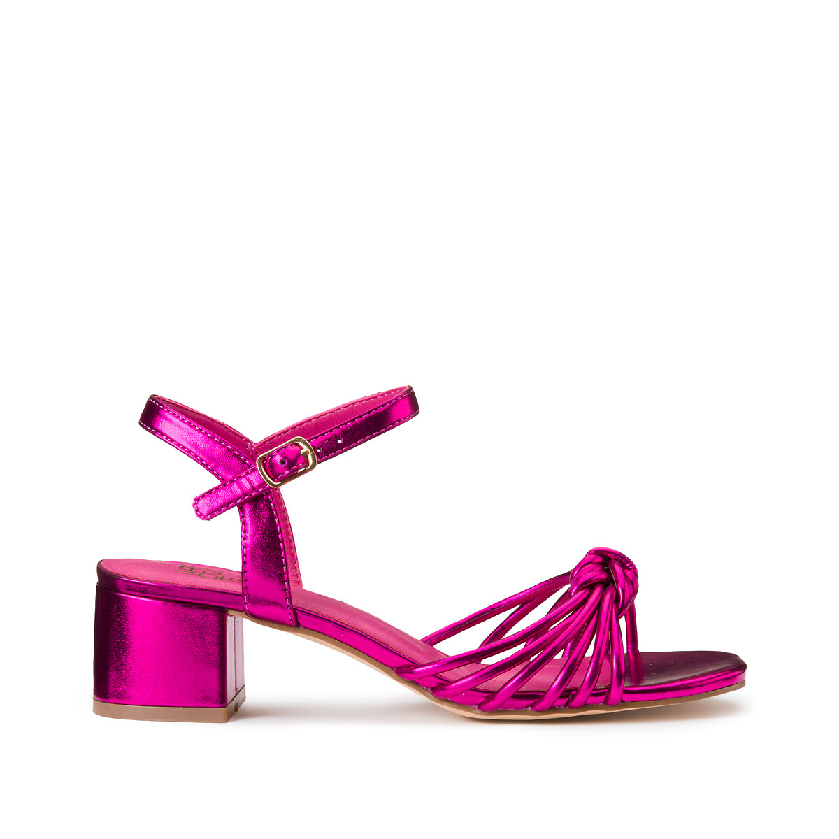 Босоножки на каблуке с металлическим отливом и тонкими ремешками 41 розовый