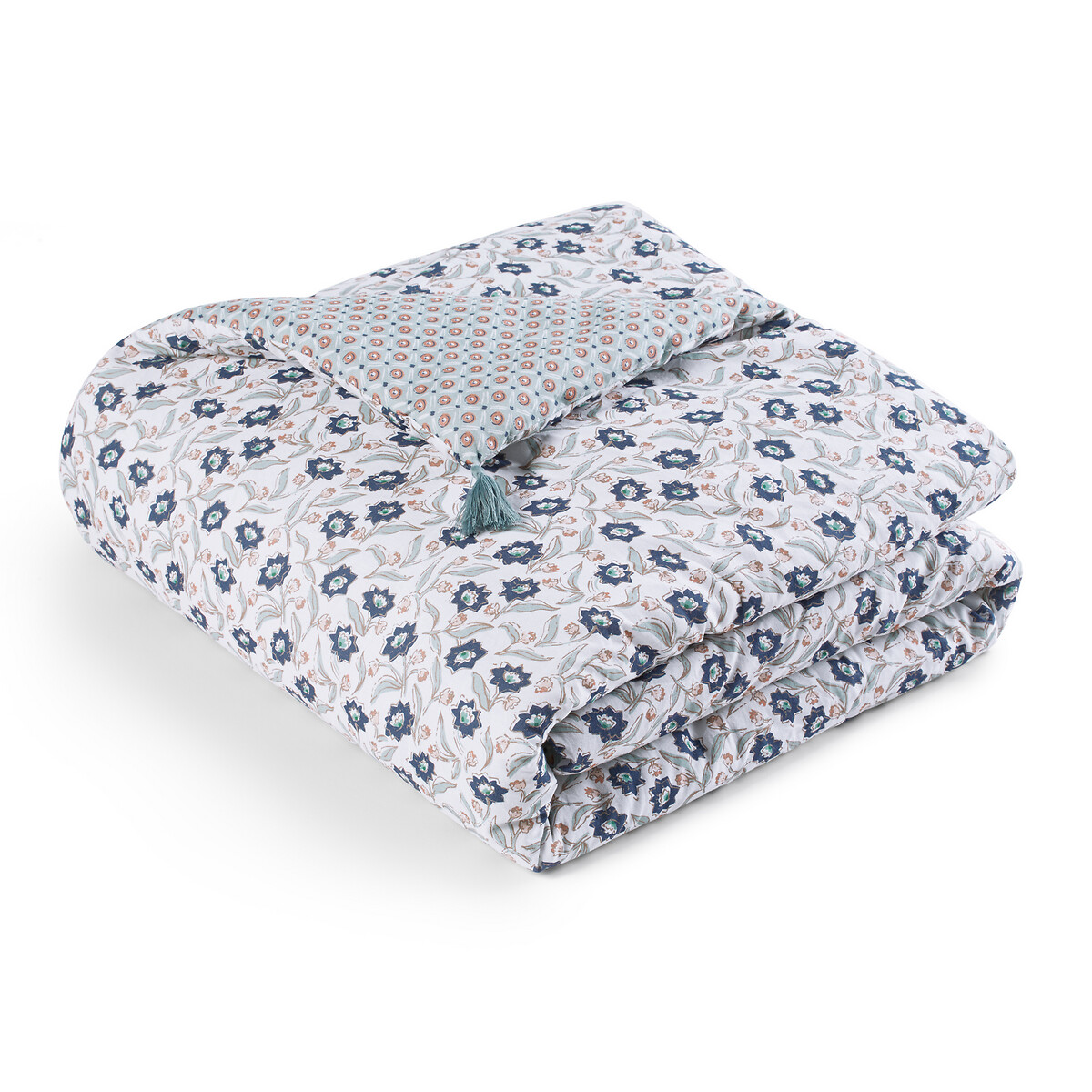 Одеяло LaRedoute С рисунком из 100 осветленного хлопка Molly 90 x 190 см синий, размер 90 x 190 см - фото 4