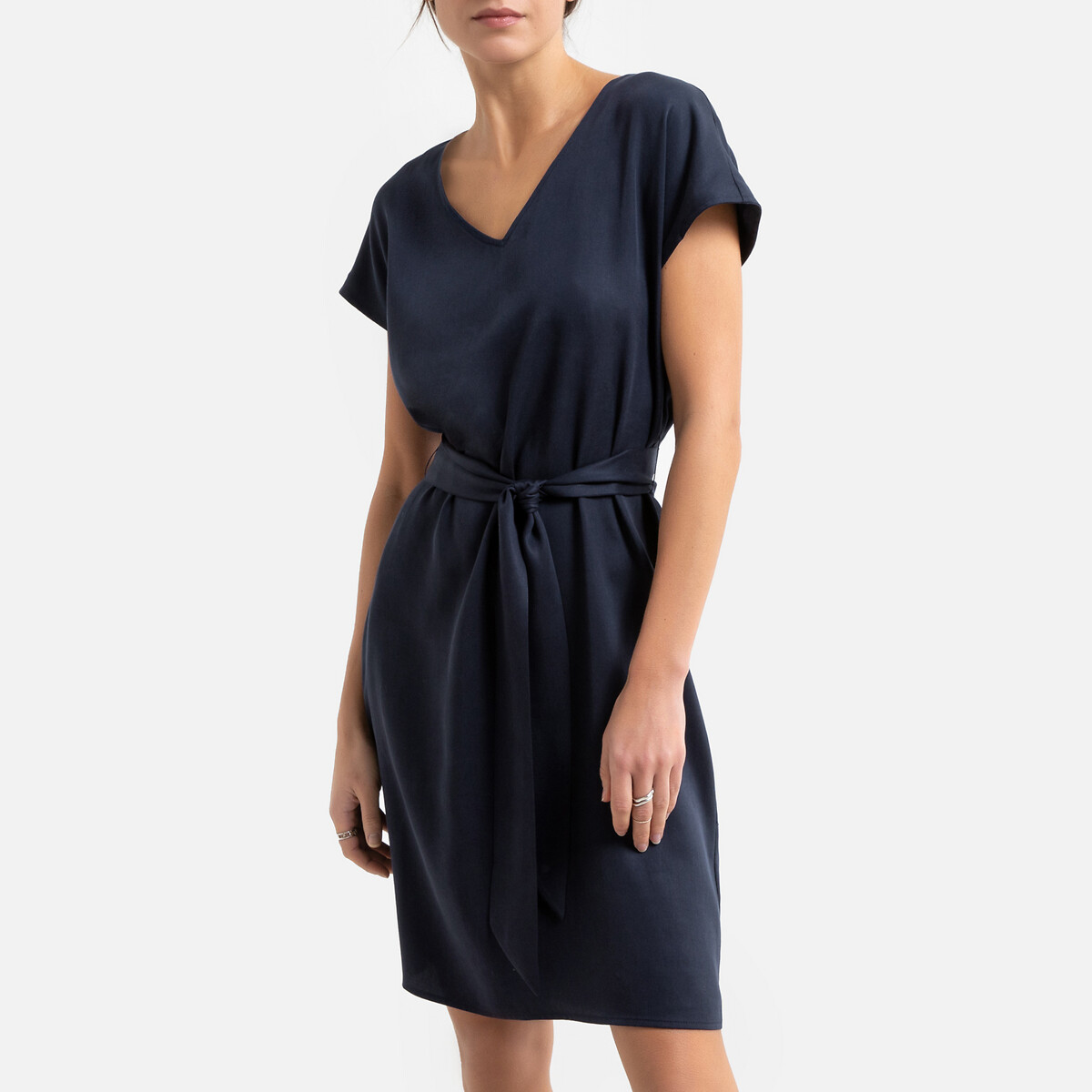Платье LaRedoute С короткими рукавами и V-образным вырезом из лиоцелла CARLA M синий, размер M - фото 1