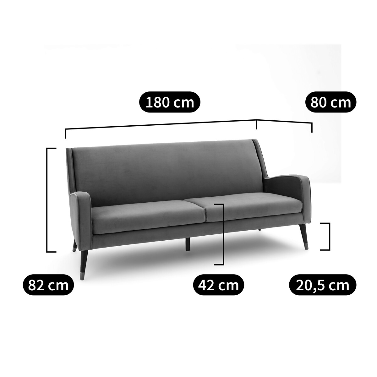 Canapé droit 3 places Velours Design Confort Promotion
