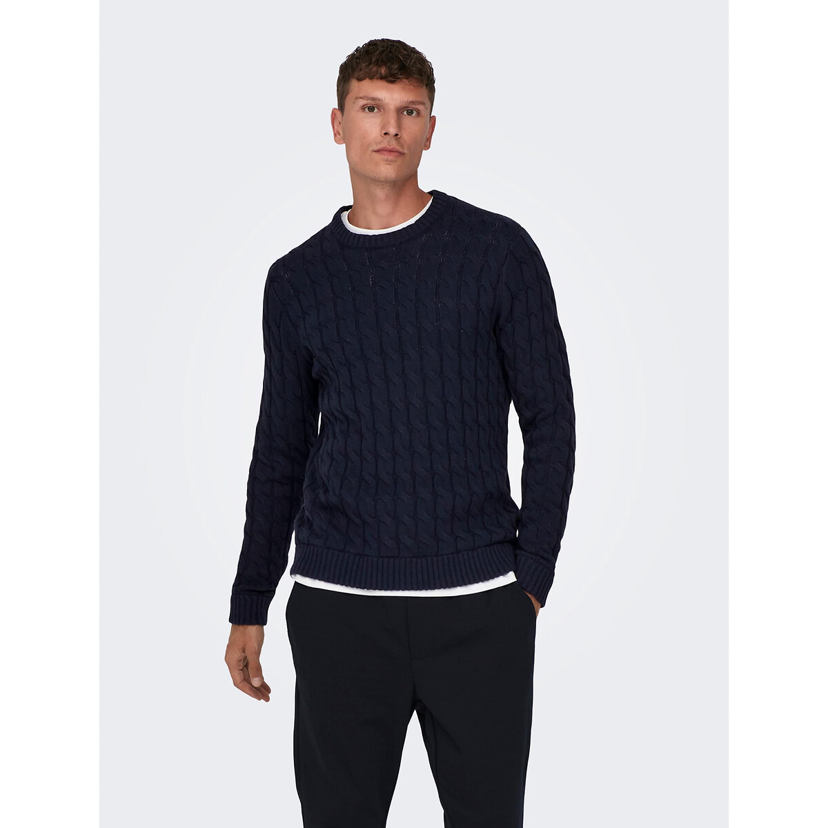 Пуловер прямой с круглым вырезом XS синий пуловер двухцветный с круглым вырезом pagaville xs s синий