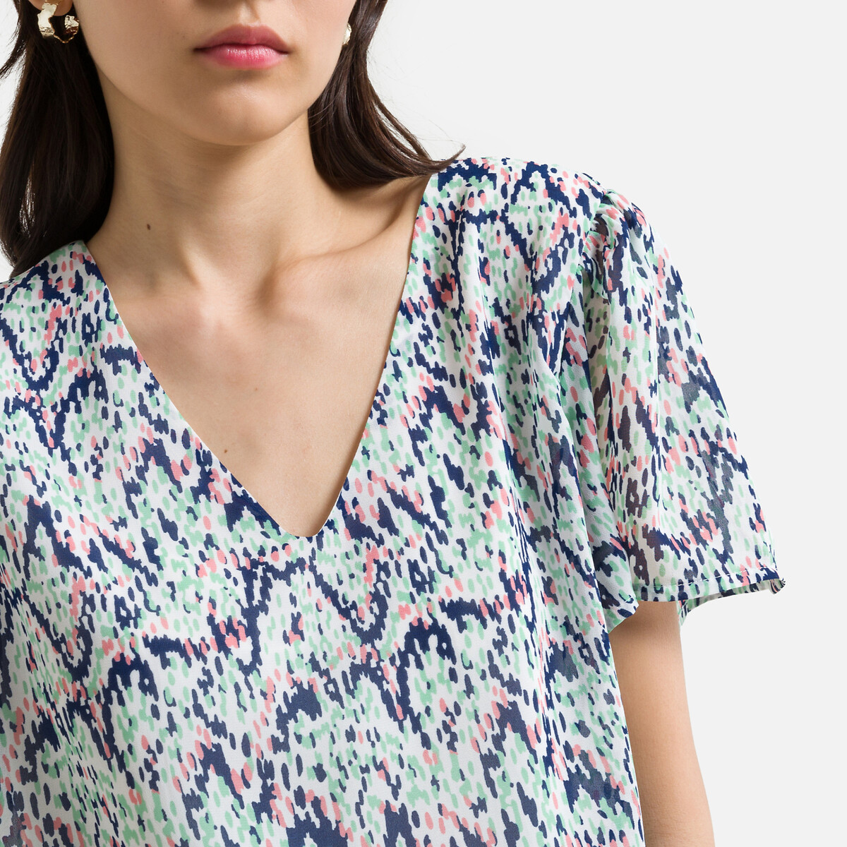 Блузка ONLY С рисунком и V-образным вырезом S белый, размер S - фото 3