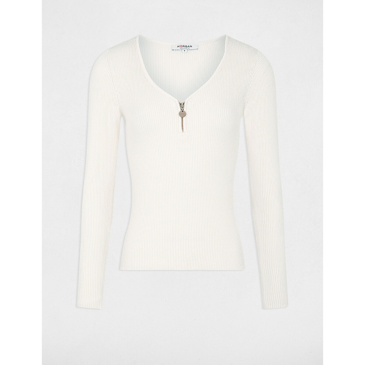 Пуловер рифленый с длинными рукавами вставка на молнии  M белый LaRedoute, размер M - фото 5