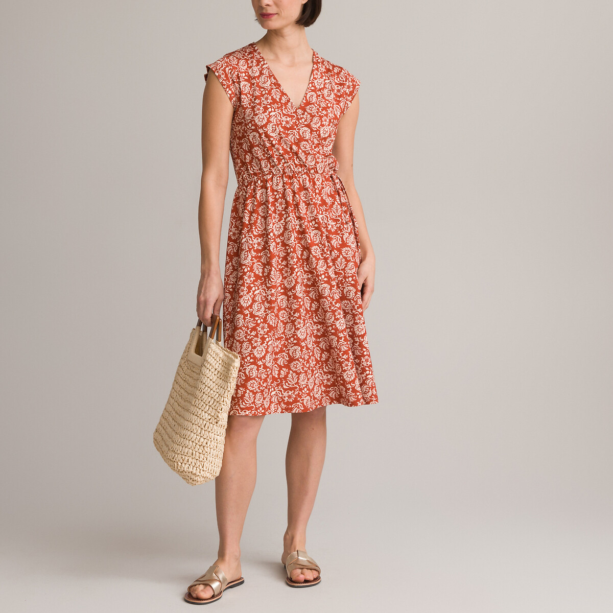 Платье-миди Расклешенное с цветочным принтом 58 красный LaRedoute, размер 58 - фото 2