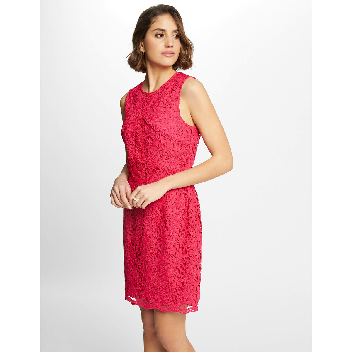 Платье короткое прямого покроя с кружевом  48 красный LaRedoute, размер 48 - фото 2
