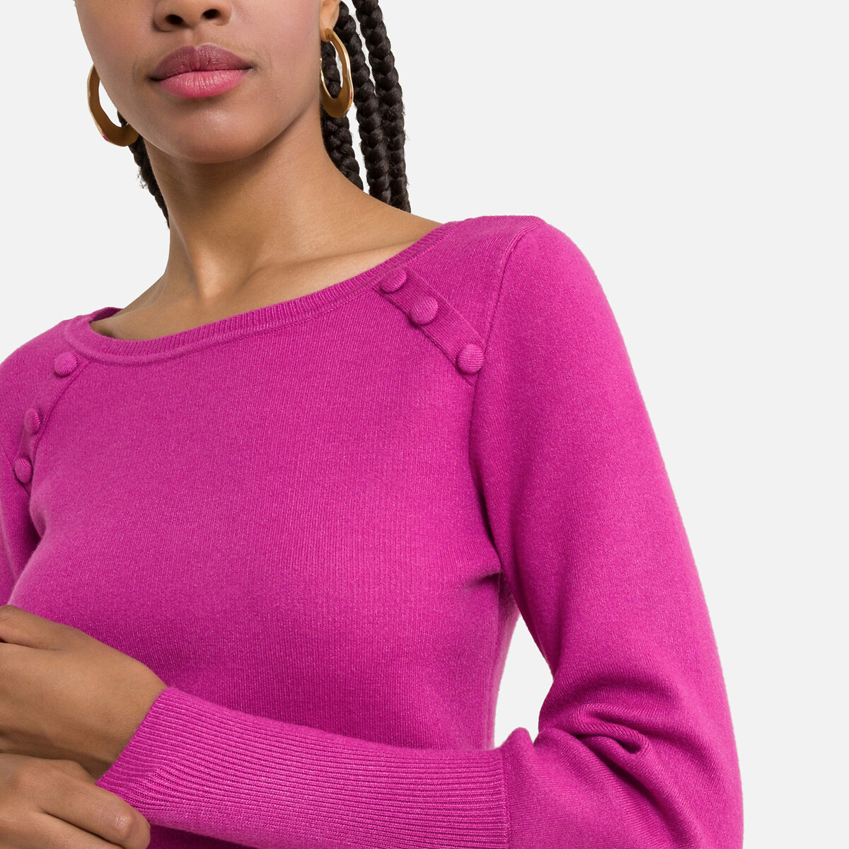Пуловер VILA С вырезом-лодочка пуговицы на плечах M розовый, размер M - фото 1