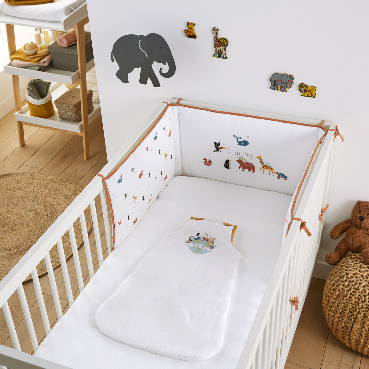 Бортики LA REDOUTE INTERIEURS Для детской кроватки Earth 100 биохлопковая перкаль 180 x 40 см белый, размер 180 x 40 см - фото 1